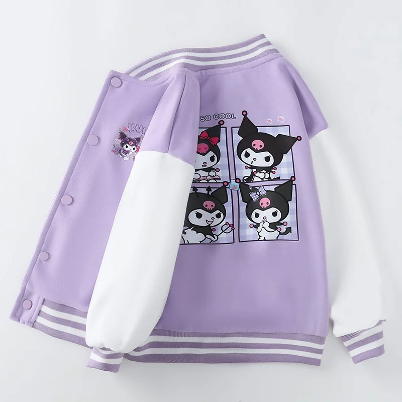 Kuromi Kids Baseball Uniform Cotton Long Sleeve Sanrio Cartoon Casual Jacket Cute Student Coat Anime Spring Autumn Top Girl Gift