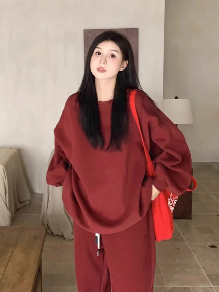 

Christmas Theme Casual Sportswear Set for Women Red Hoodie And Trousers Two-Piece Suite Fashionable And Elegant Feeling