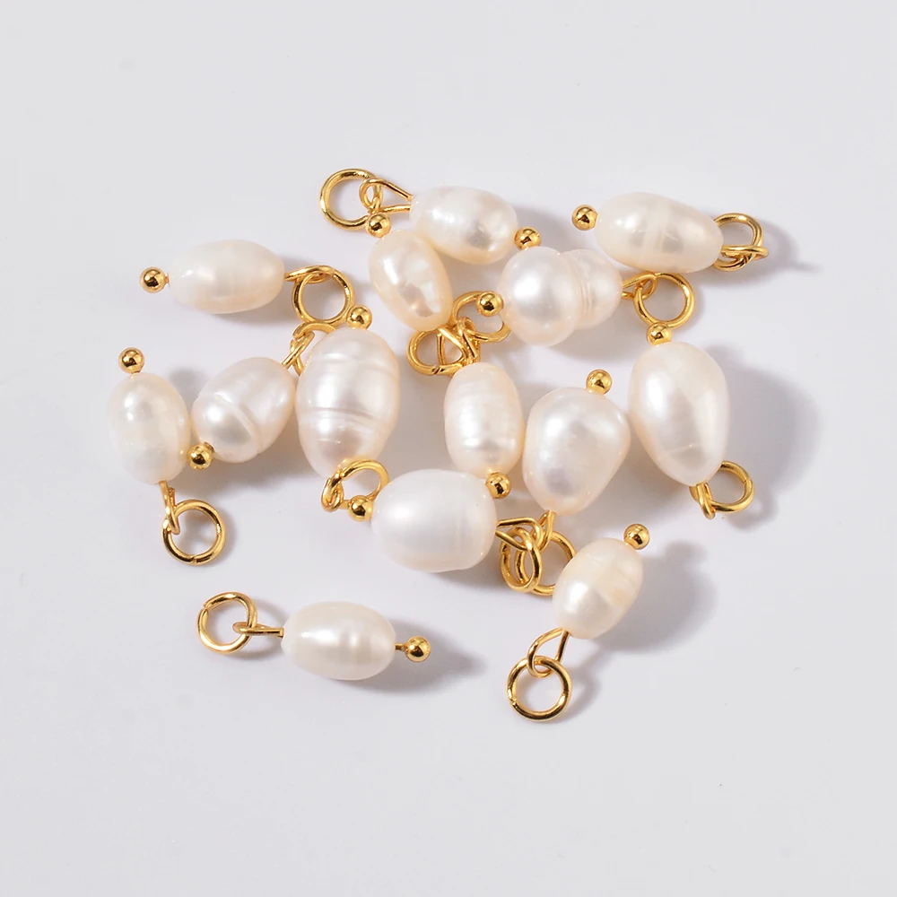 Aço inoxidável Natural Pearl Charme para fazer jóias, conclusões do grânulo, DIY pulseira e colar, atacado, 10 pçs/lote