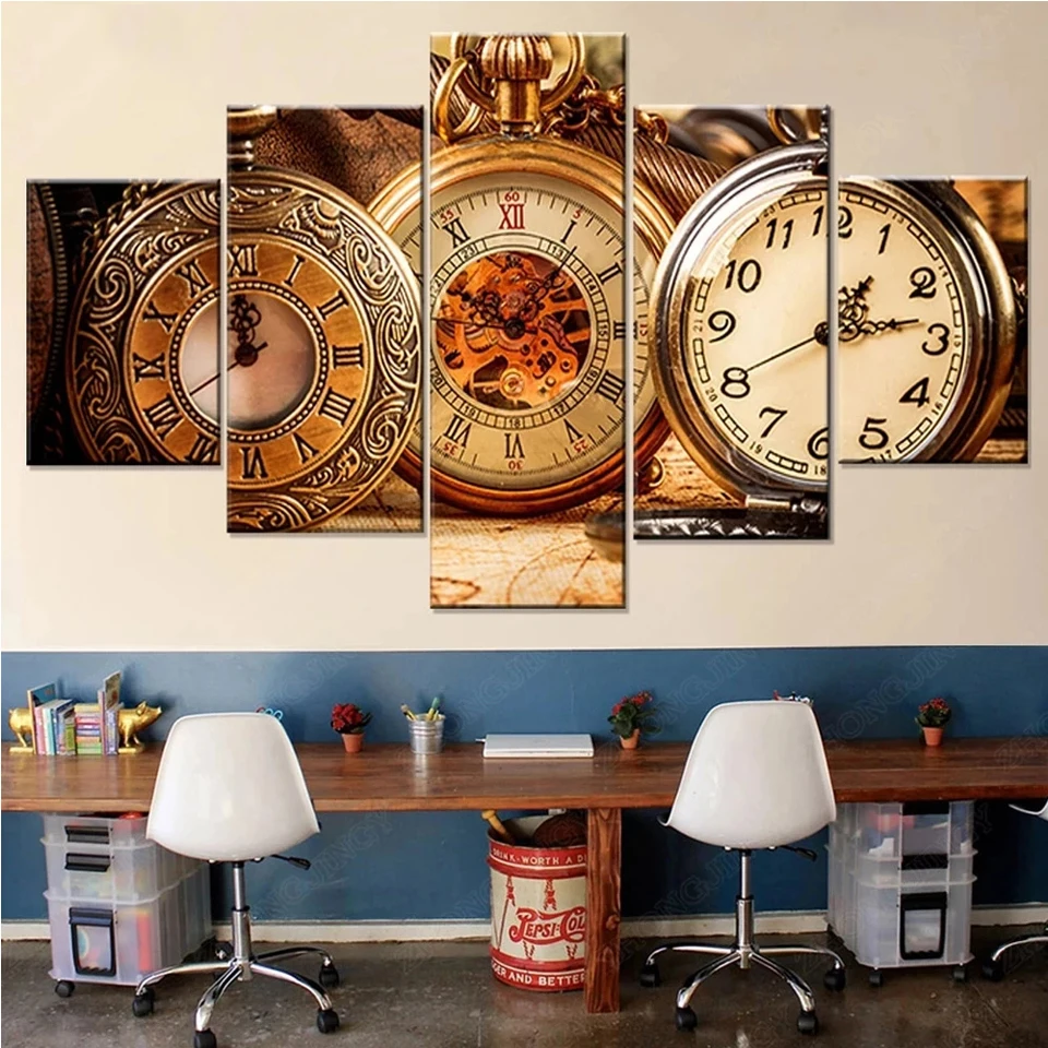 Diy Diamond Painting 5 Panel Retro Pocket Watch Full Square Round Diamond Embroidery Clock Mechanical Cross Stitch Kits