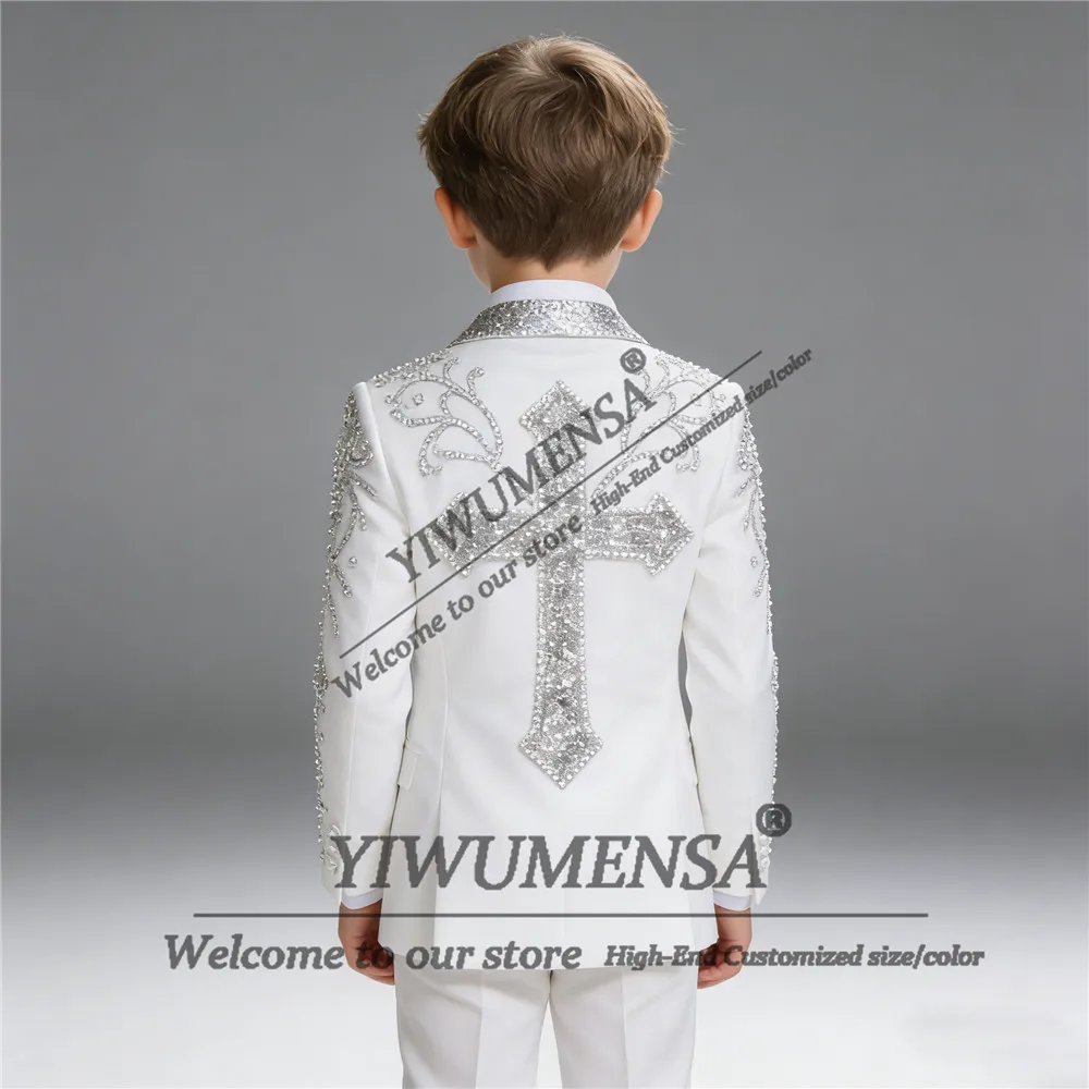 Luxury Boy's Suits Formal Wear Wedding Tuxedos Customized Sequins Label Blazers Beaded Crystals Children Birthday Attire 2Pcs