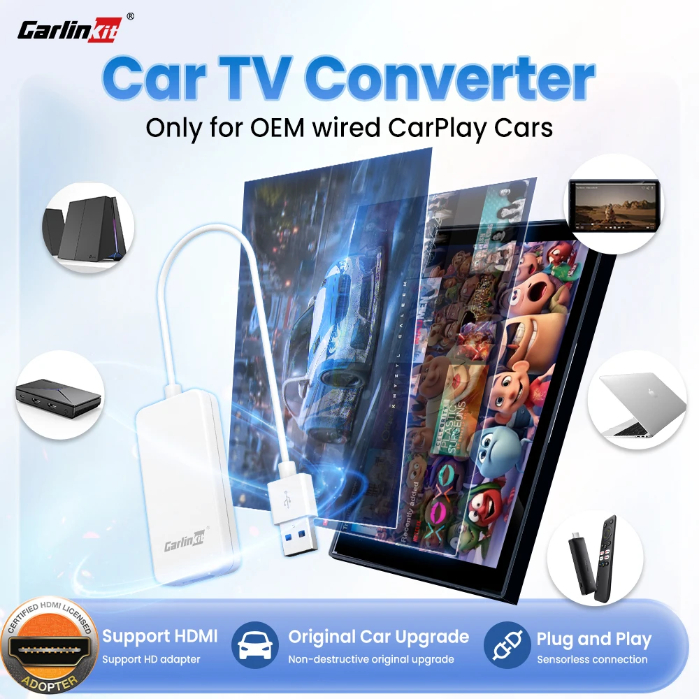 CarlinKit Car TV Mate Converter HDMI Input USB Adapter for OEM Wired CarPlay Car Support Fire TV Stick Play Game TV Setop Box