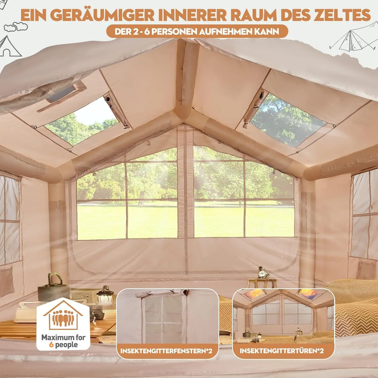 4 seasons inflatable tent summer use Oxford cloth and canvas fabric waterproof and windproof quick automatic