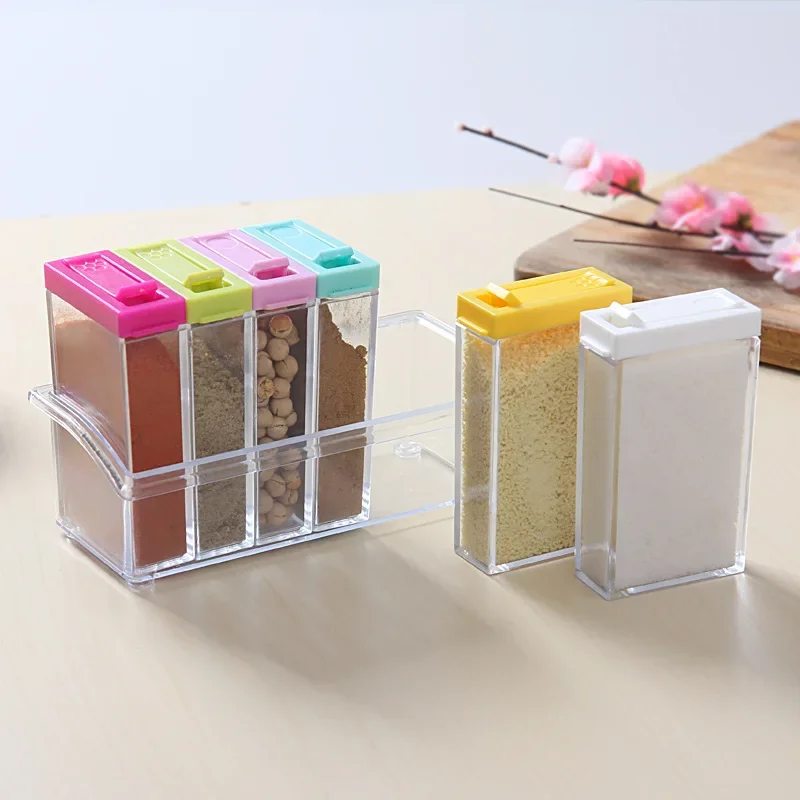 6 Color / Set  Spice Jar Set Seasoning Bottle Transparent Colorful Lid Kitchen Condiment Cruet Storage Container