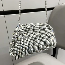 Clutch Clip Evening Bags For Women Luxury Designer Handbag Purses 2024 New In PC Inlaid Shining Imitation Diamond Chain Shoulder