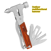 Outdoor Multifunctional Stainless Steel Folding Wooden Handle Conical Safety Hammer Portable Camping EDC Tool Mini Pliers