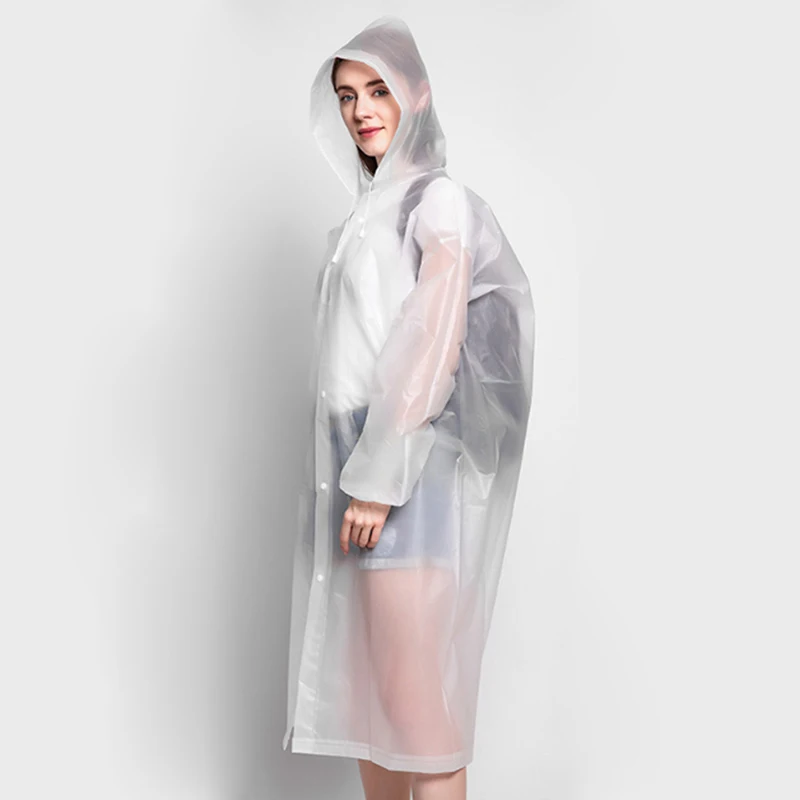 Mode Peva Vrouwen Man Regenjas Volwassen Doorzichtig Camping Hoodie Regenpak Verdikte Waterdichte Regen Poncho Jas