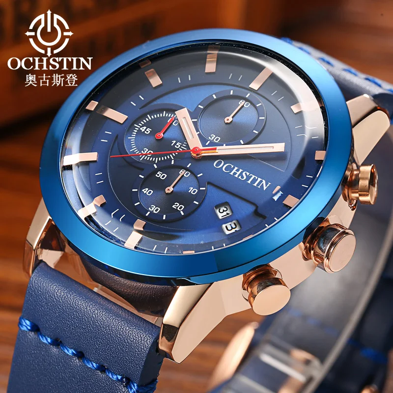 OCHSTIN Men Genuine Leather Strap Wristwatch Male Quartz Clock Men‘s Minimalist Fashion Waterproof Watch Gifts For Gentleman