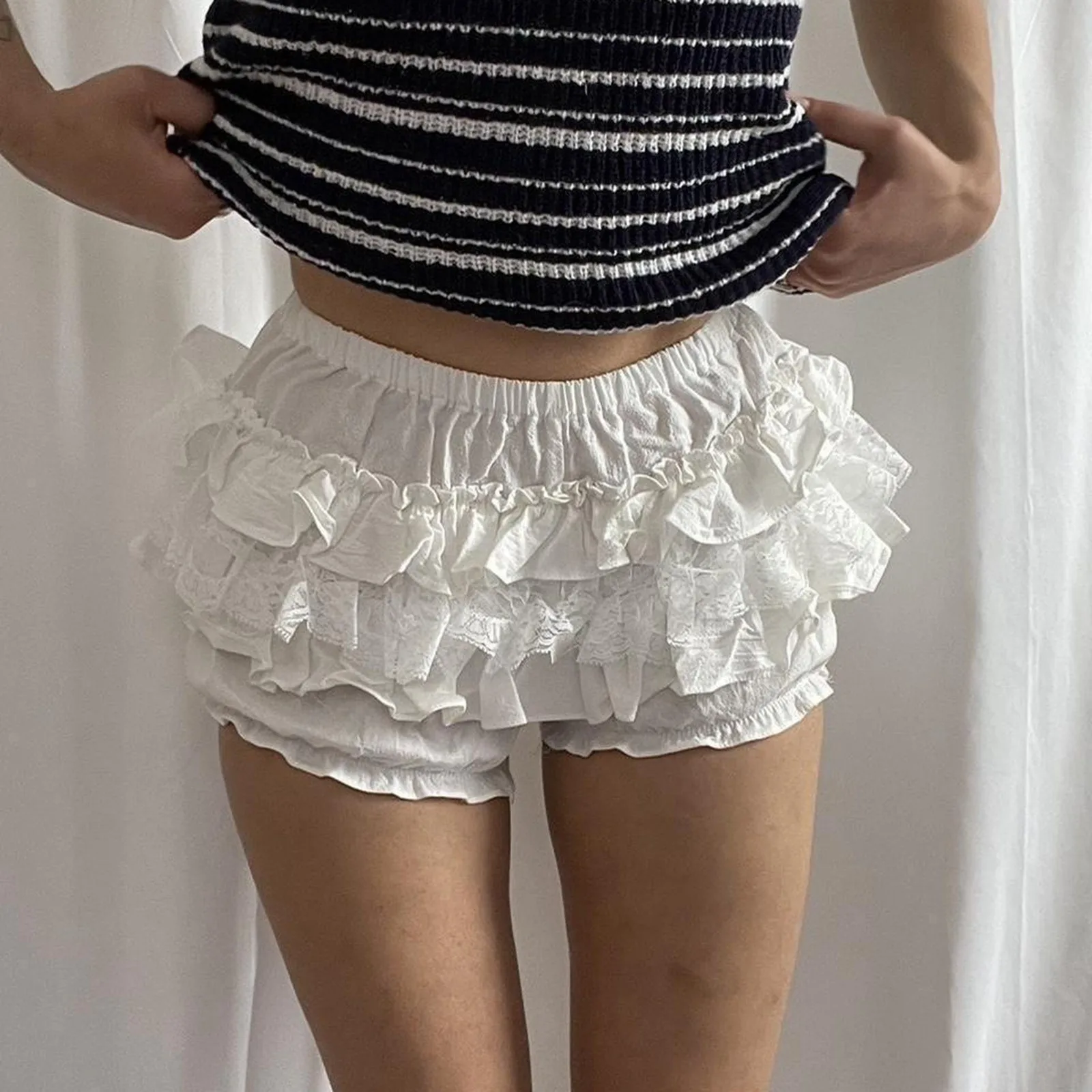 

Women's Shorts Women Fashion Casual Solid Color Cake Lace Lace White Short Shorts Elastic Waist Casual Baggy Sweatshorts