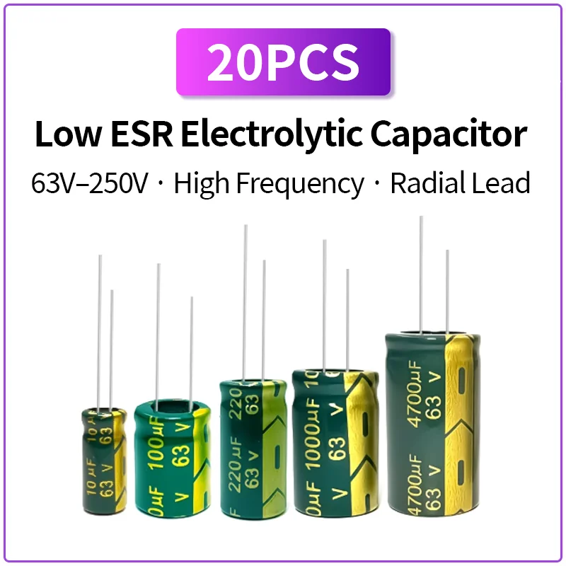 20PCS 63V 100V 200V 250V  Electrolytic Capacitor 47uF-6800uF Radial Lead Low ESR High Frequency Aluminum Capacitor