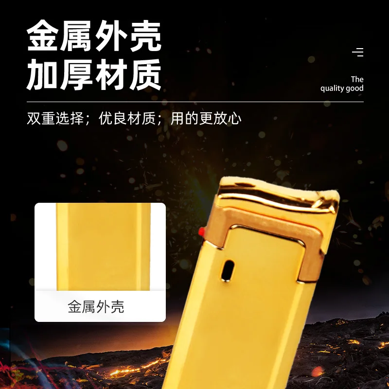 ولاعات تدخين وإكسسوارات السجائر ولاعة معدنية مباشرة لهب أزرق متين مقاوم للرياح هدايا للرجال (بدون غاز) #3