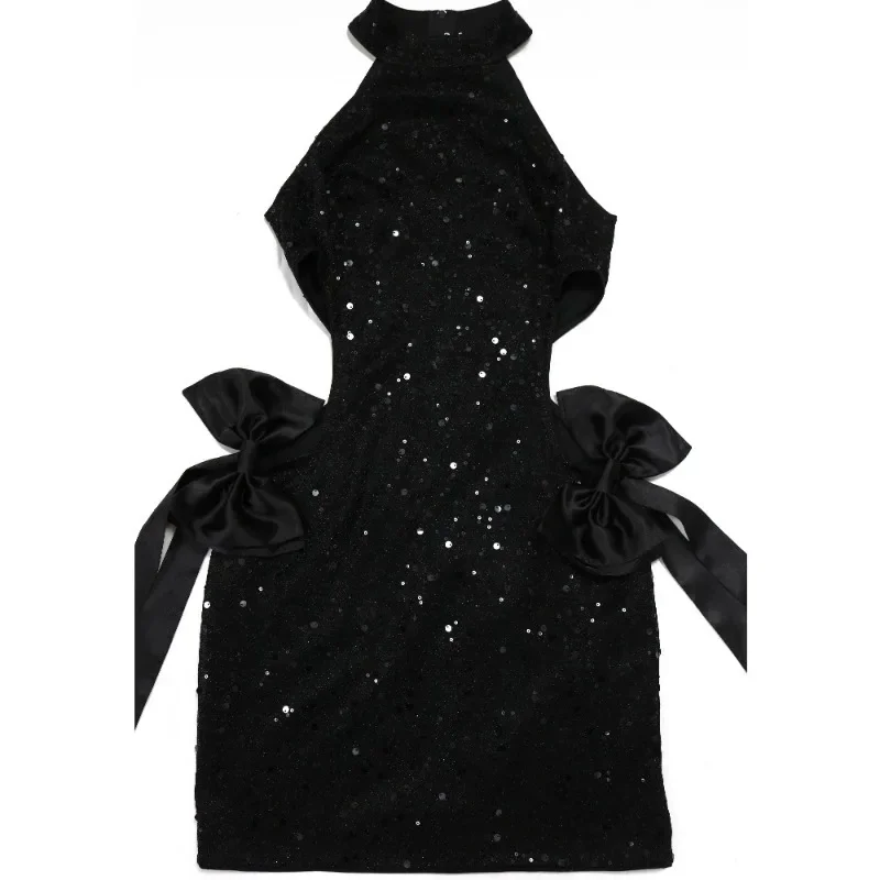 KEXU lentejuelas Sexy lado recortado cintura arco fiesta noche mujeres club nocturno cinta Formal Mini vestido ocasión especial cena vestido