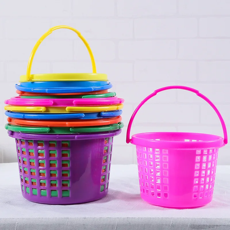 Plastic Easter Basket For Easter Party Egg Hunts Plastic Kids Adult Folding Handle Easter Small Bucket Store Premade Mini Basket