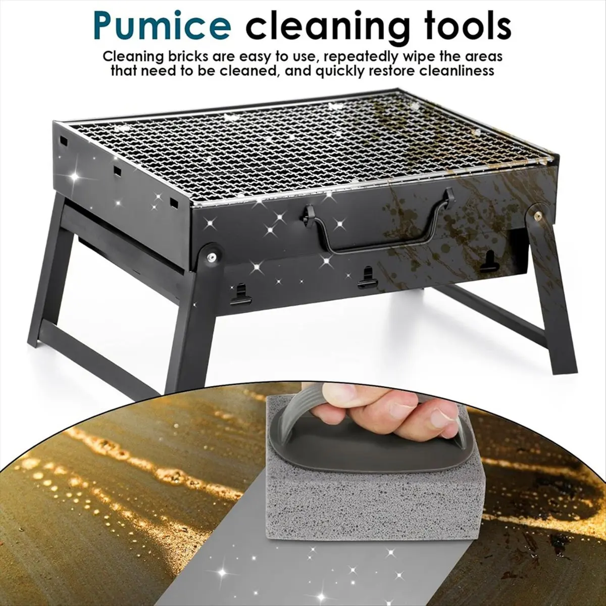 6-Pack Grill Cleaning Pumice Brushes with Cleaner Brick Block BBQ Cleaning Tool Remove Grease Oil Stains for Barbeque