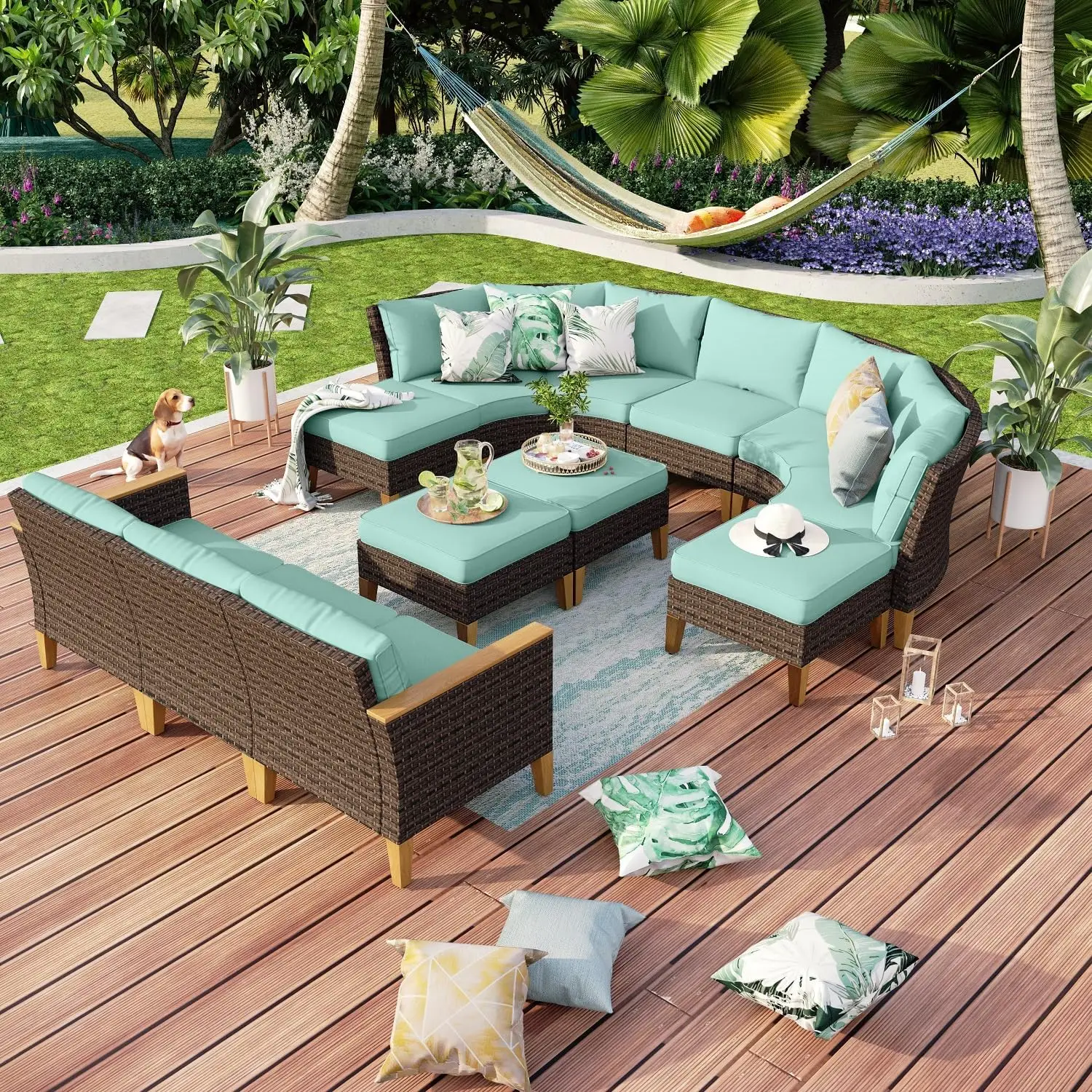 Wicker Patio Furniture Set, Rattan Outdoor   Sofa Set for Garden, Backyard, ,armless Sofa, Ottomans,  Corner Sofa