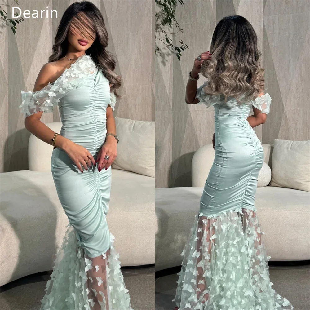 

Customized Saudi Arabia Dearin Asymmetrical Mermaid Floor Length Skirts Draped Tulle Applique Bespoke Occasion Dresses Evening G