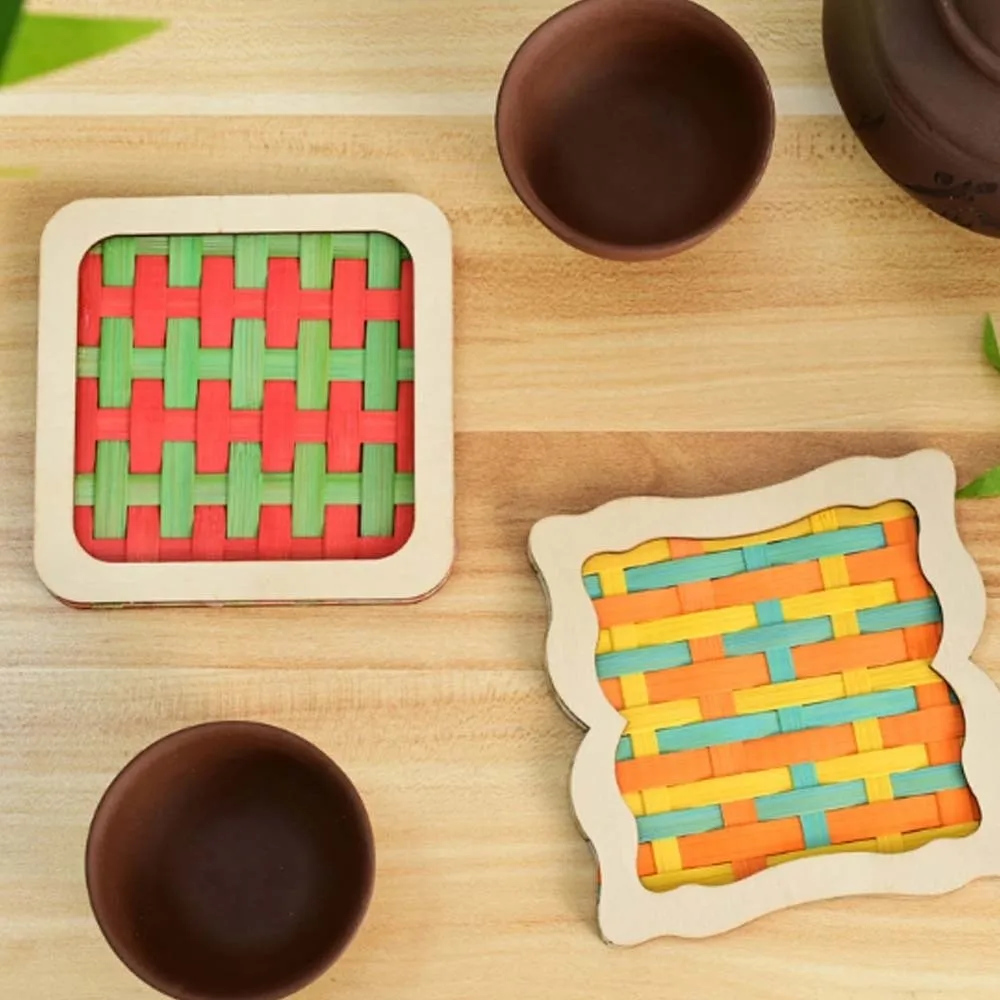 Eco-Friendly Bamboo Coaster DIY Natural Wood Multicolor Woven Coaster Pack Educational Unisex Handmade Cup Mat Parent-Child