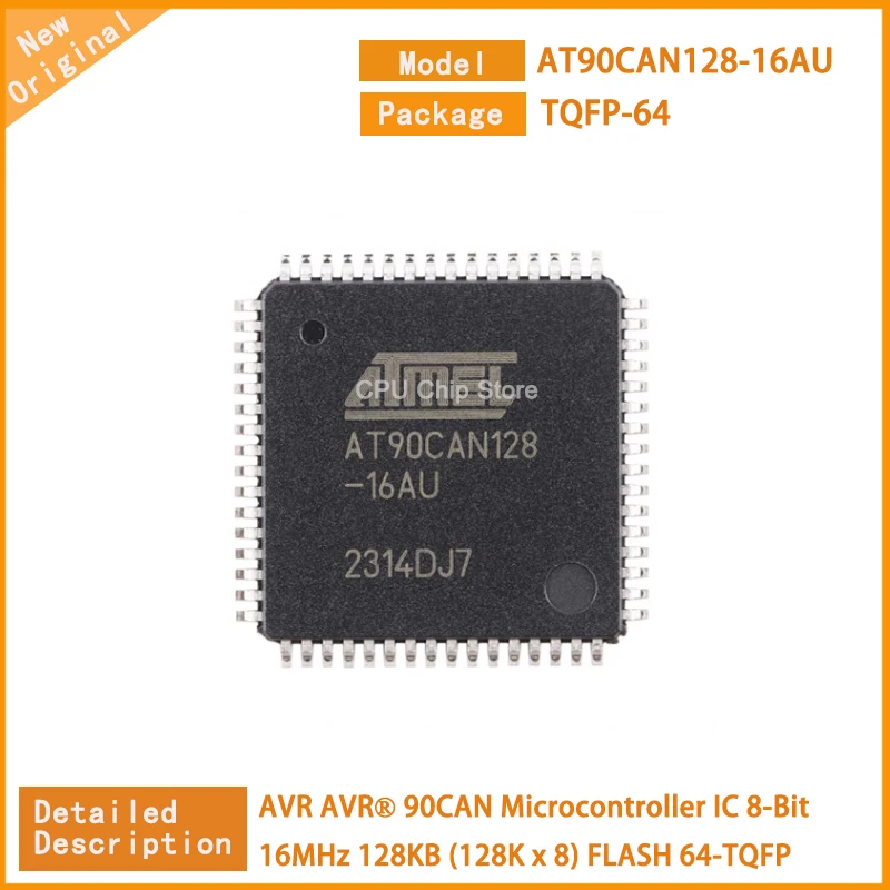 1~5Pcs  New Original AT90CAN128-16AU AT90CAN128  Microcontroller IC 8-Bit 16MHz 128KB (128K x 8) FLASH 64-TQFP (14x14)