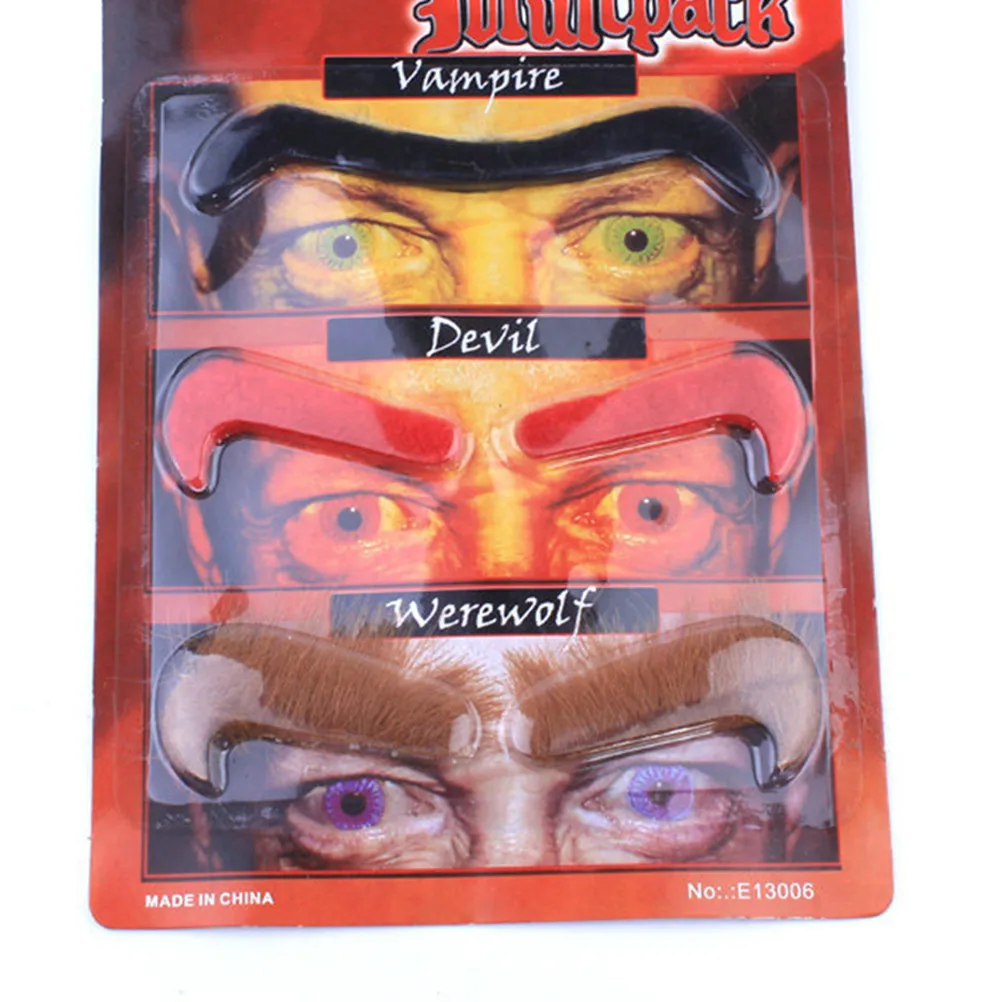 3Pcs Halloween Simulation Eyebrows Flannelette Material Easy Peel Off Double Sided Tape Masquerade Party Cosplay Funny Props