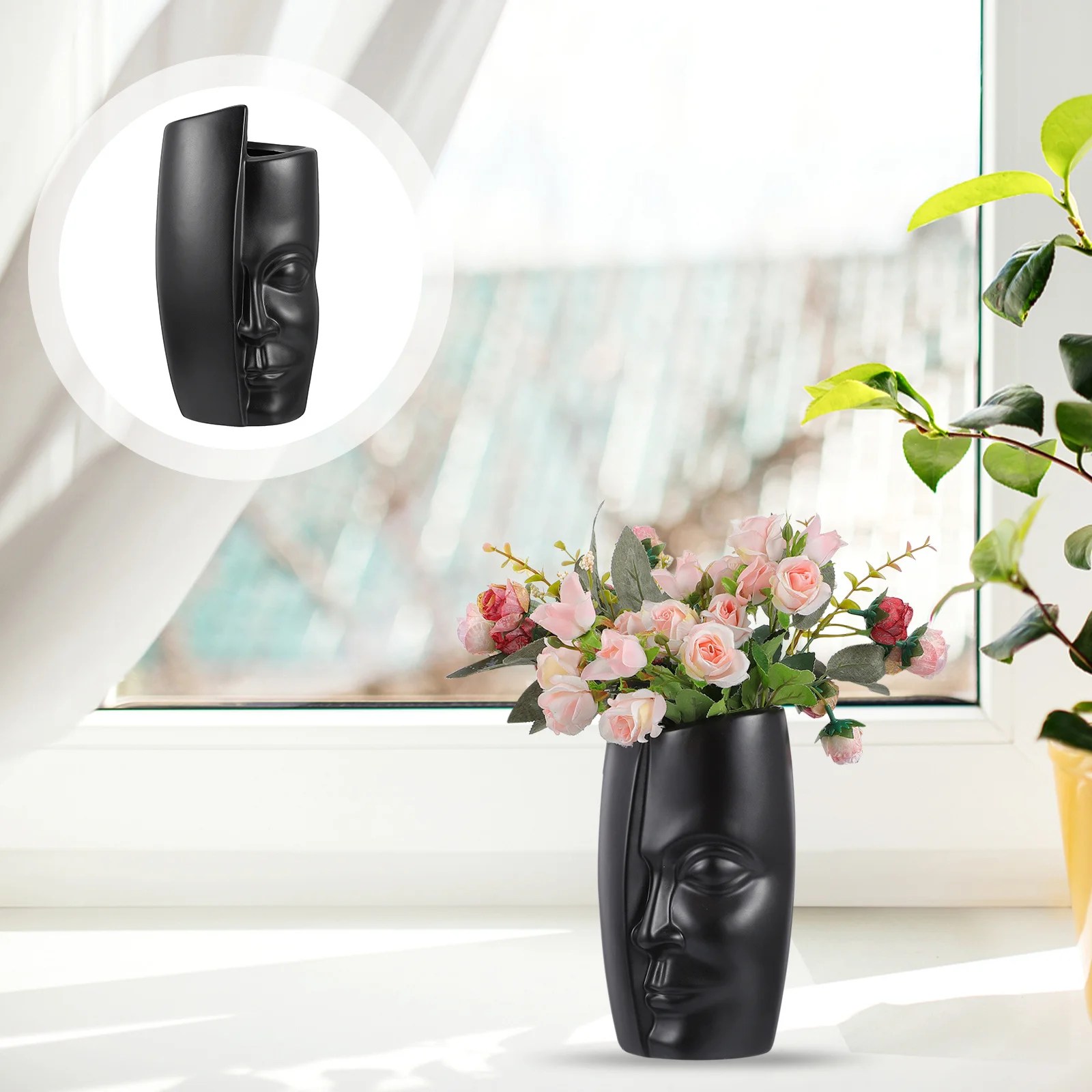 

Human Face Ceramic Flower Vase Stylish Reinforced Decorative Pot for Birthday Wedding Home Floral Arrangement Flower Vase