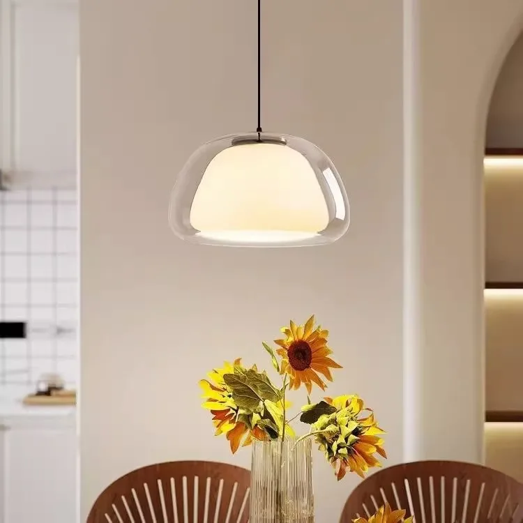 

Danish Nordic Minimalist Creamy Style Single-Head Glass Dining Room Pendant Light Dining Table Bedroom Bedside Decorative