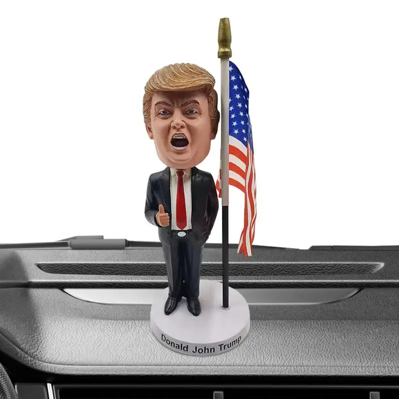 Trump Figure Bobblehead 2024 Hand Drawn Resin Trump Figure With American Flag Creative Collectible Desktop Ornaments Decorative