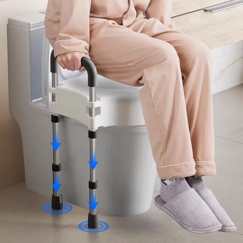 Senior Toilet Seat Riser with Safety Arms, Raised Height & Adjustable Support Frame for Elderly & Disabled