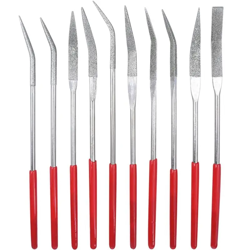 ABWZ-10PCS Diamond File Set-3X140mm Curved Shaped Needle Files For Precision Metalworking, Woodworking, Jewelry, And Crafting