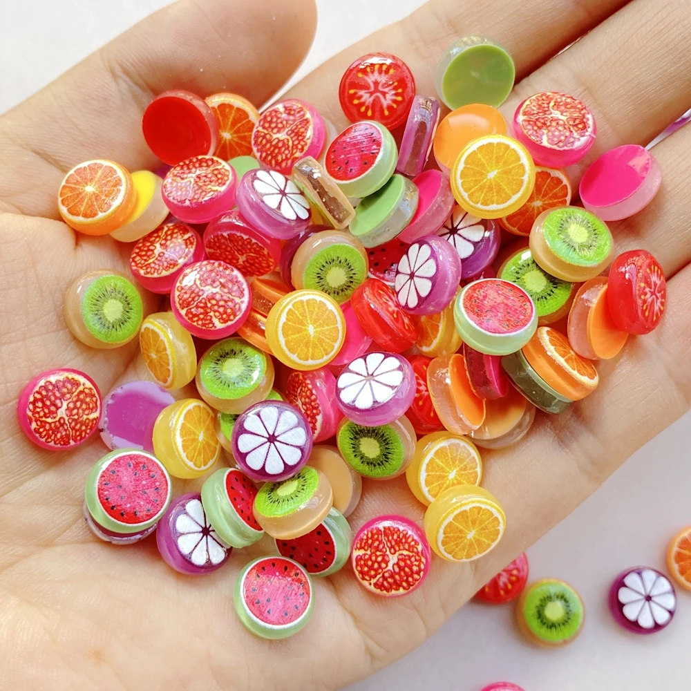 50Pcs Cute Cartoon Mini Watermelon, Orange, Fruit Slices Series Nail Art Resin Designer Charms DIY Craft For Nail 3D Decorations