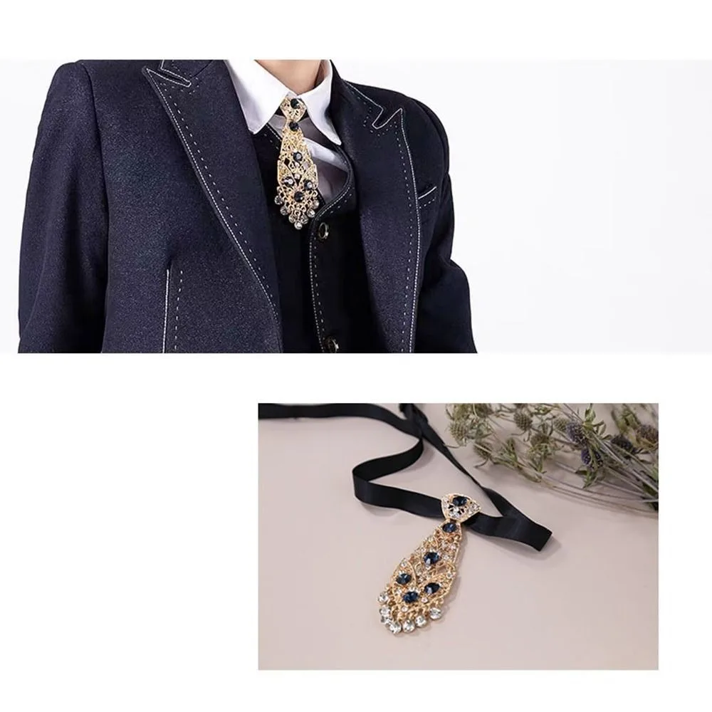 Diamond English Gentleman Style Crystal Necktie Women Necktie Metal Rhinestone Necktie Formal Business Ties Men Ties