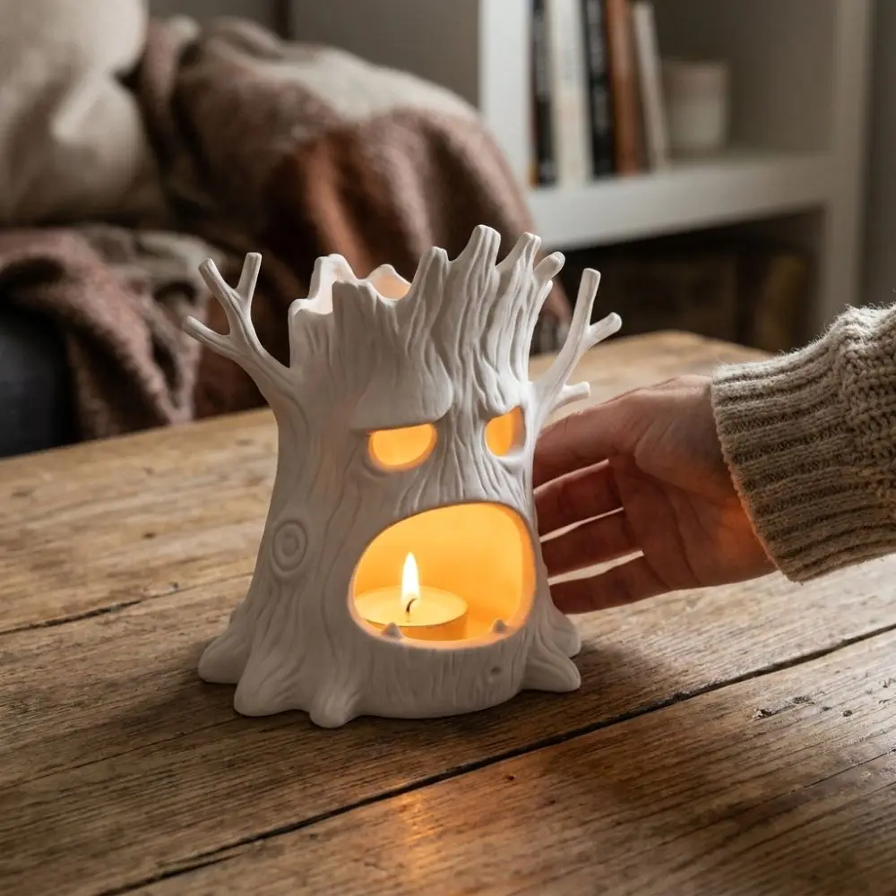 3D Printed Tree Monster Candle Holder Spook Gothic Style Tree Stump Tealight Holder Tree Statue Plastic Forest Tree Candlestick