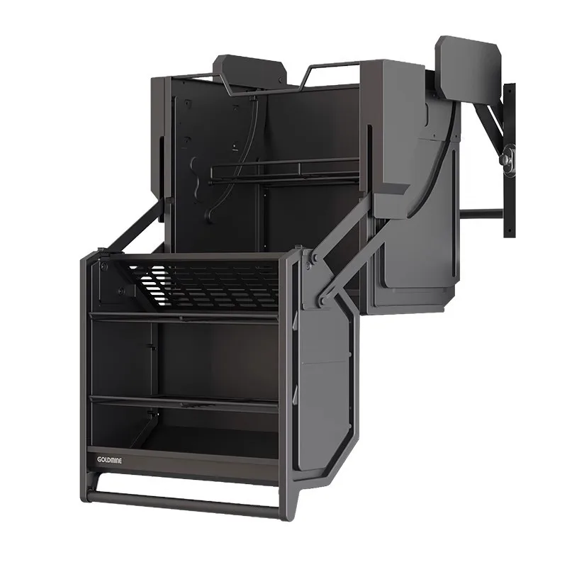 Wall Mounted Pull Down Cabinet Organizer, Large Capacity Pull Out Storage Shelf Space Saver Dish Spice Rack Cabinet Interior
