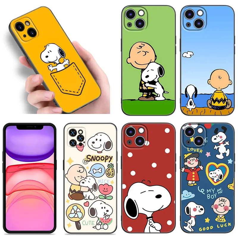 Cartoon Cute Snoopy Phone Case For Apple iPhone 12 13 Mini 11 14 Pro XS Max 6S 6 7 8 Plus 5S X XR SE 2020 2022 Soft Black Cover