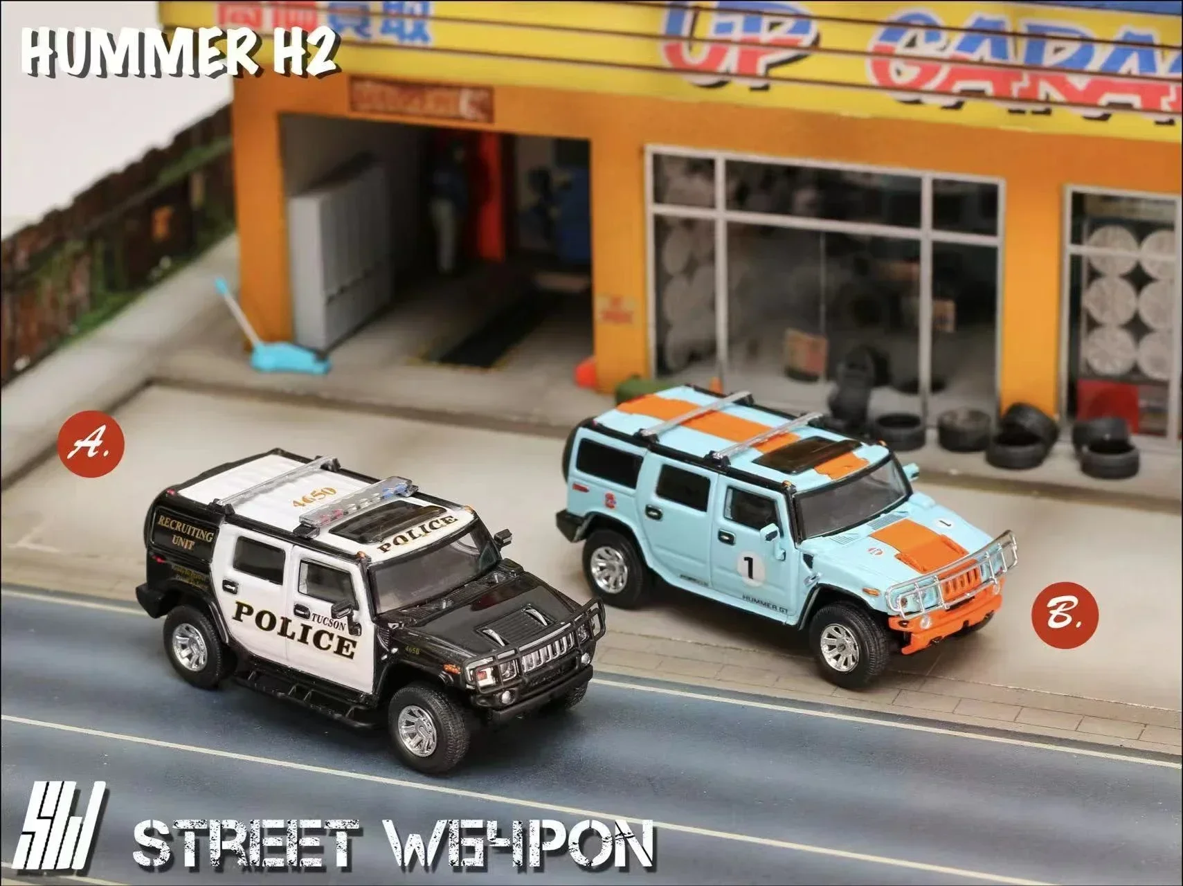 **Pre-order **SW 1:64 HUMMER H2 Blueorange /Police Model Car