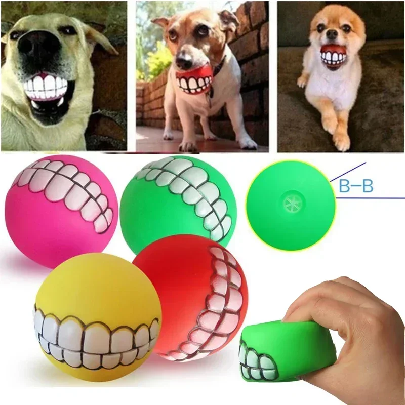 Pets Dog Puppy Cat Ball Toy Teeth PVC Chew Sound Dogs Play Fetching Squeaky Playing Toys Pet Supplies