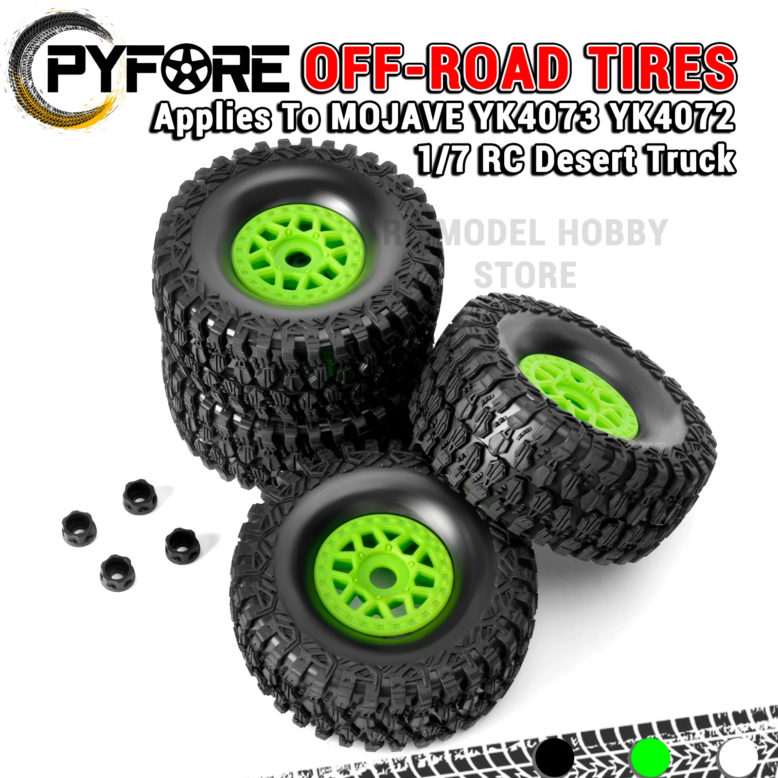 

PYFORE Off-road Tires 133X57mm Adapter 17mm 4PCS for MOJAVE YK4072 YK4073 1/7 RC Model Car Desert Truck Accessories