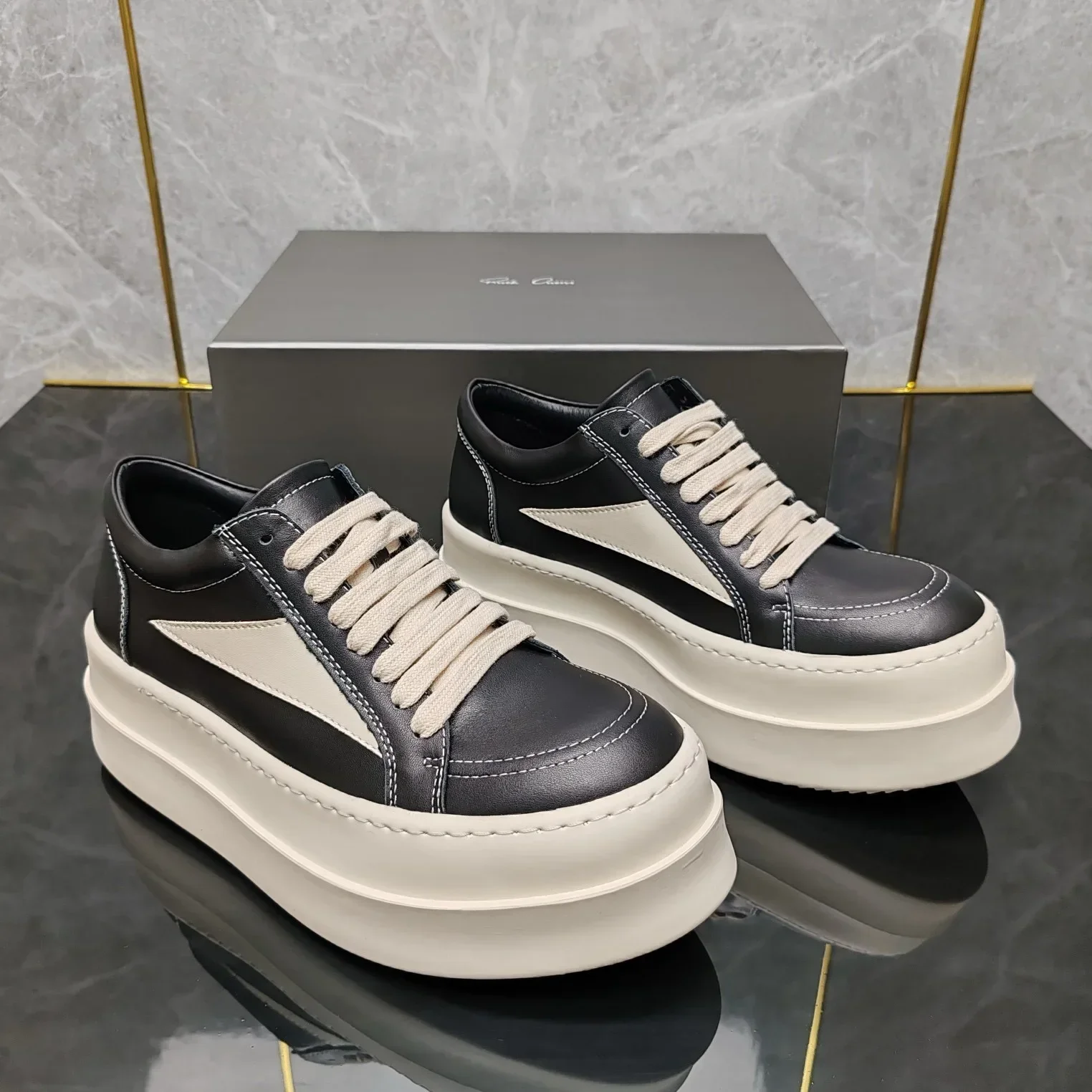 

2025 NEW Rick Harajuku Style Casual Leather Head Leather Low-top Shoes High Street Lovers Shoes Thick-soled Shoes.