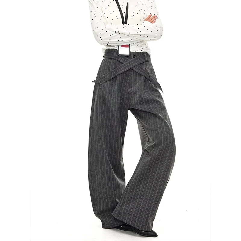 Pantalon décontracté rayé coupe ample style printemps-été 2026 américain pour femme, pantalon droit décontracté pour couple, pantalon de loisirs tendance