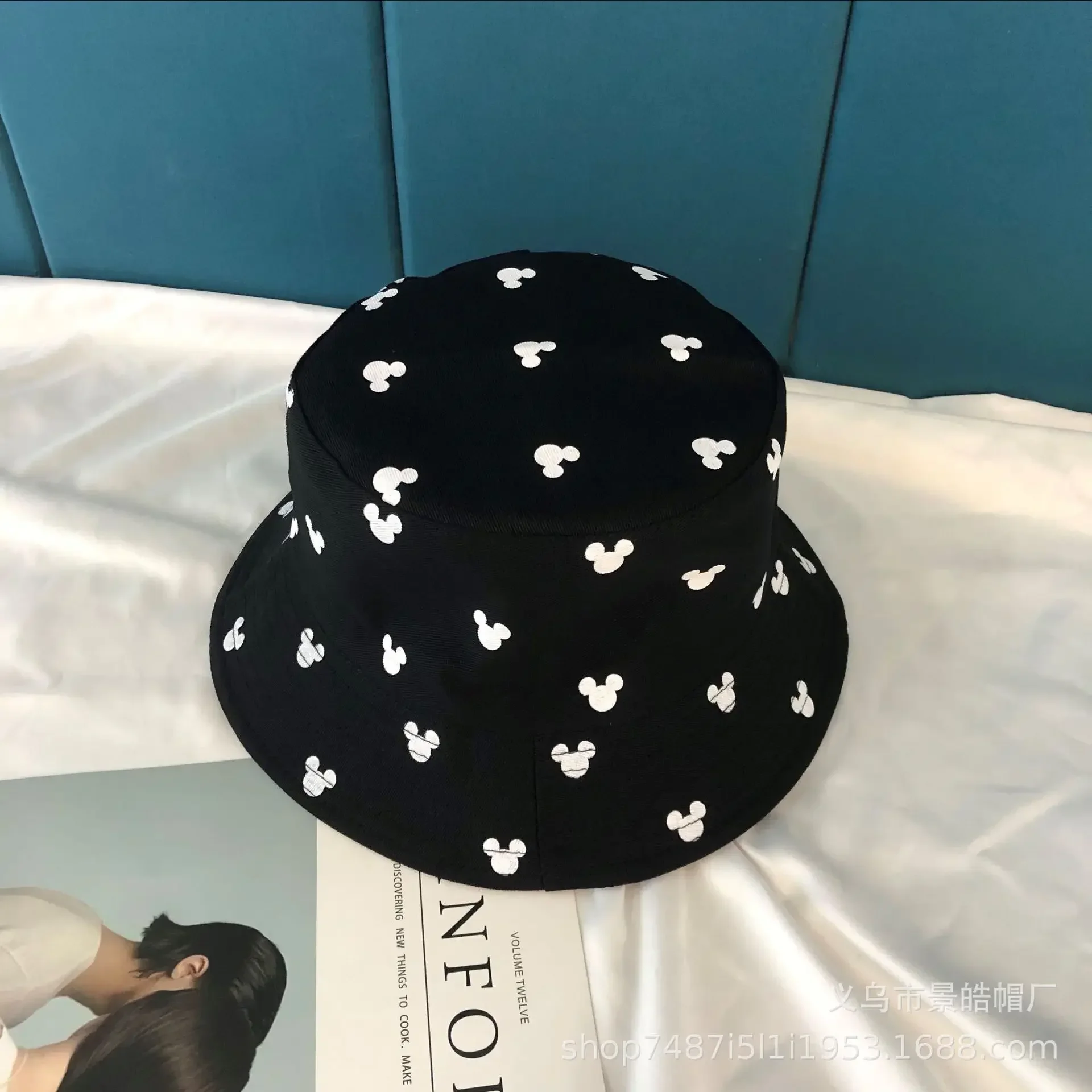 Disney Anime Figure Mickey Mouse Dome Print Cotton Short-brim Flat-brim Fisherman Hat Basin Hat Teen Adult Size Birthday Gifts