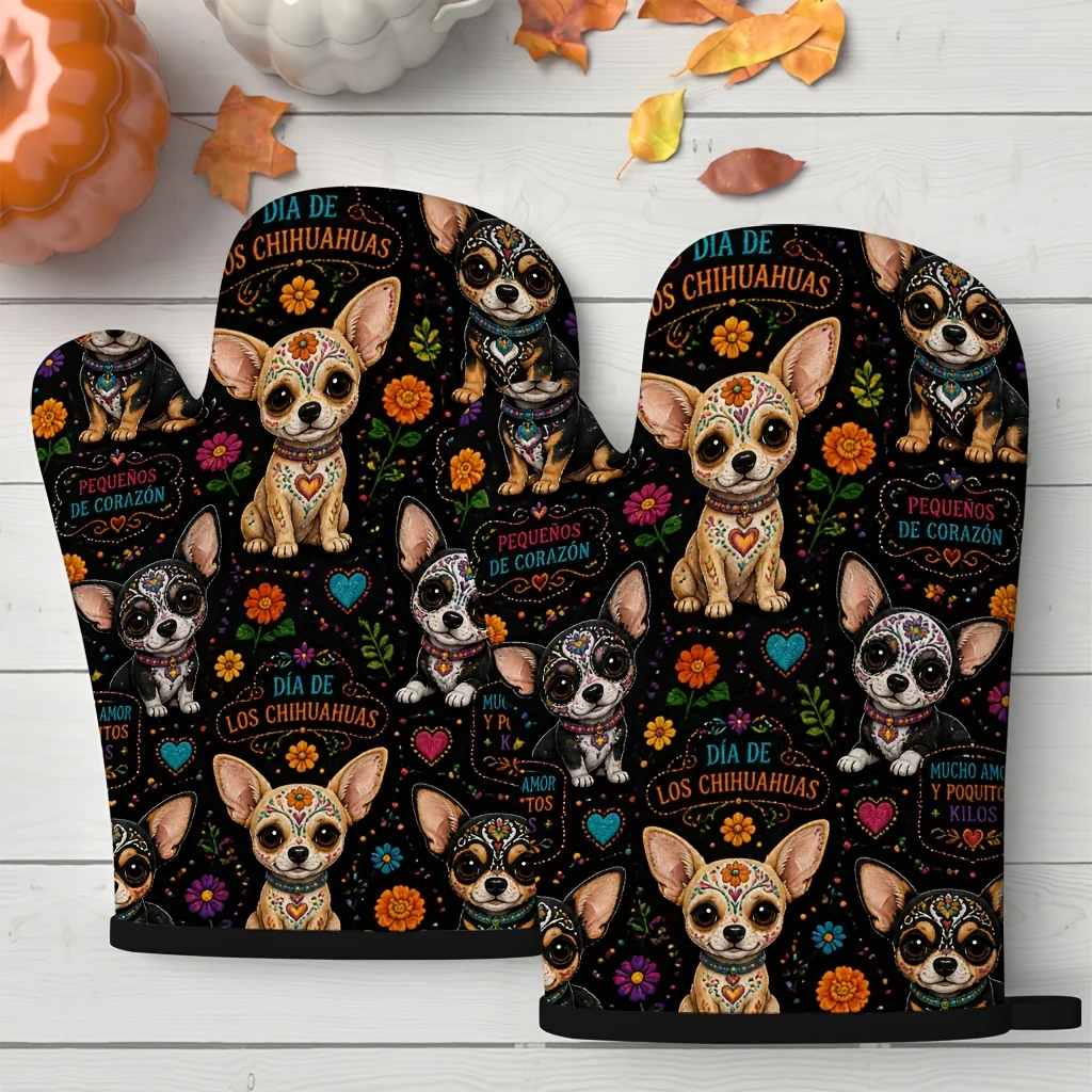 2pcs Set of Chihuahua Silhouette Pattern Oven Mitts, Premium Goods, Suitable for Kitchen, Baking, Home Use, Premium Design