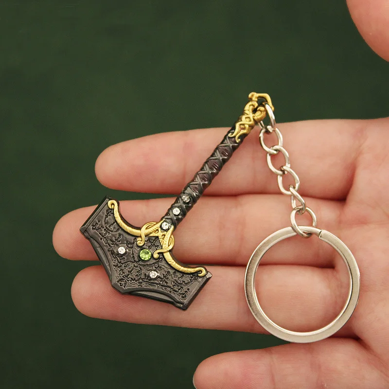 6cm God of War Ragnarok Thor Hammer Pendant Keychain for Men Game Peripheral Model Key Ring Key Finder Fans Cosplay Jewelry Gift