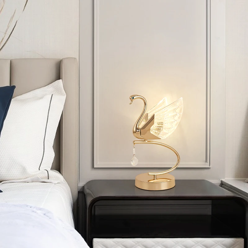 OUFULA Contemporary Swan Table Lamp LED Creative Golden Desk Light Decor For Home Bedroom