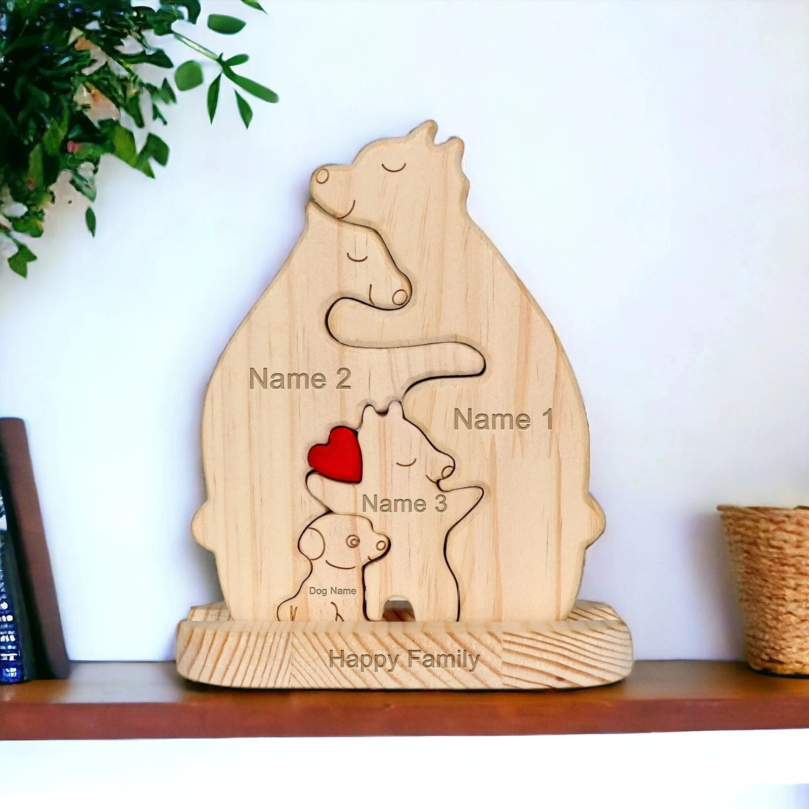 

Wooden Bear Puzzle With Dog - Hugging Bear Puzzle - Custom Wooden Bear Family Puzzle - Personalized Family Bear Puzzle And Dog