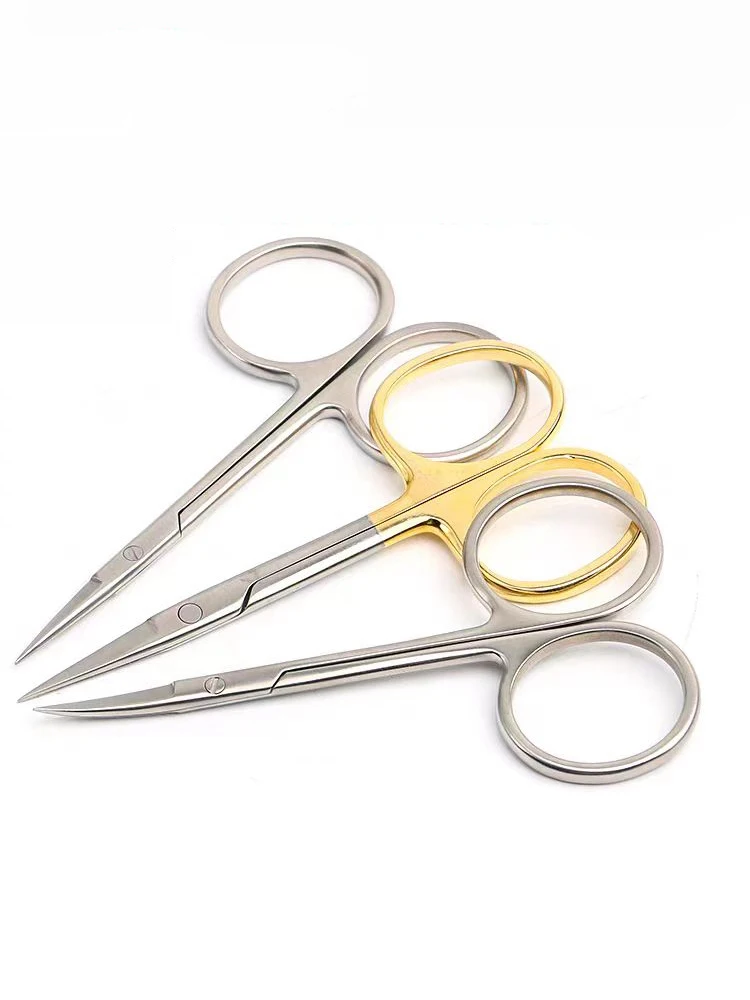 Gold Handle 9.5cm Conjunctival Scissors Double Eyelid Express Curved Tip Straight Tip Eye Cosmetic Scissors