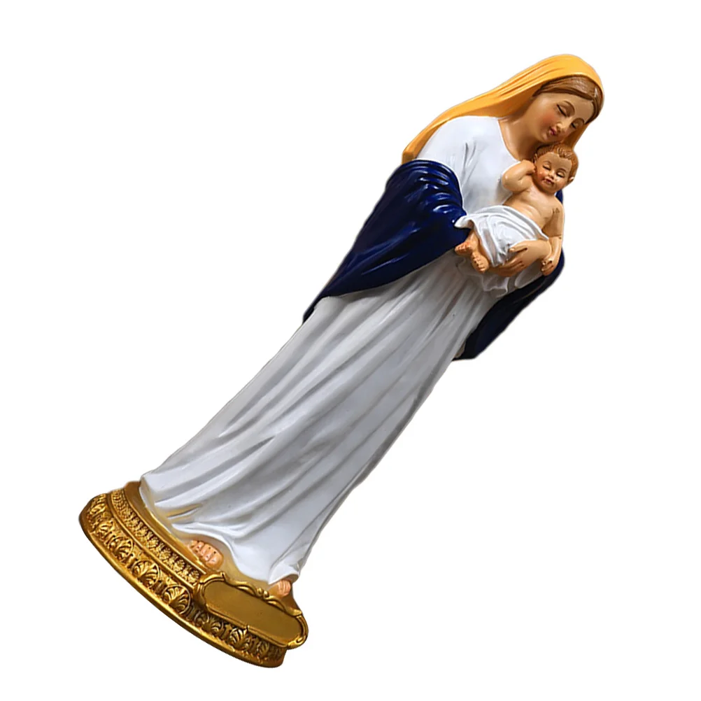 

Mary and Resin Desktop Sculpture Classical Religious Ornament Lifelike Catholic Decoration for Home Office