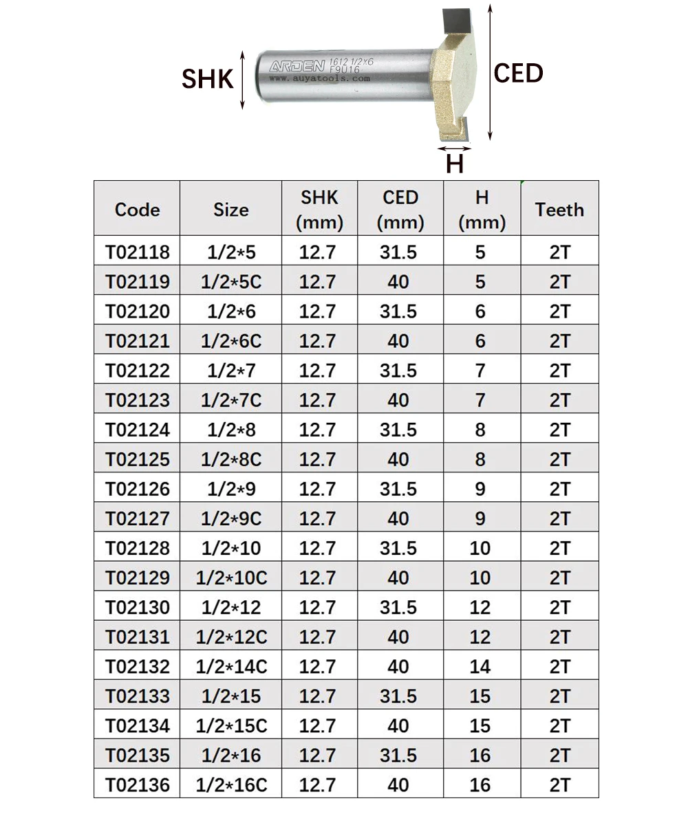 ARDEN T Type Slotting Cutter  4 Teeth 2 Teeth Woodworking Milling Cutter Carbide 2-12mm Side Slot Router Bit  for Hardwood MDF