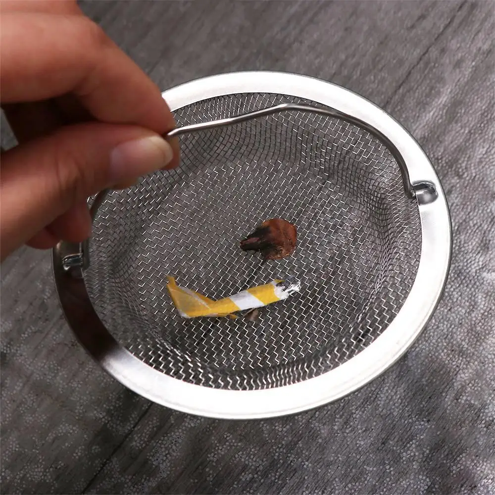 Floor Drain Durable Sink Strainer Mesh Convenient Round Drain Stopper Filter with Handle Silver Hair Catcher Kitchen