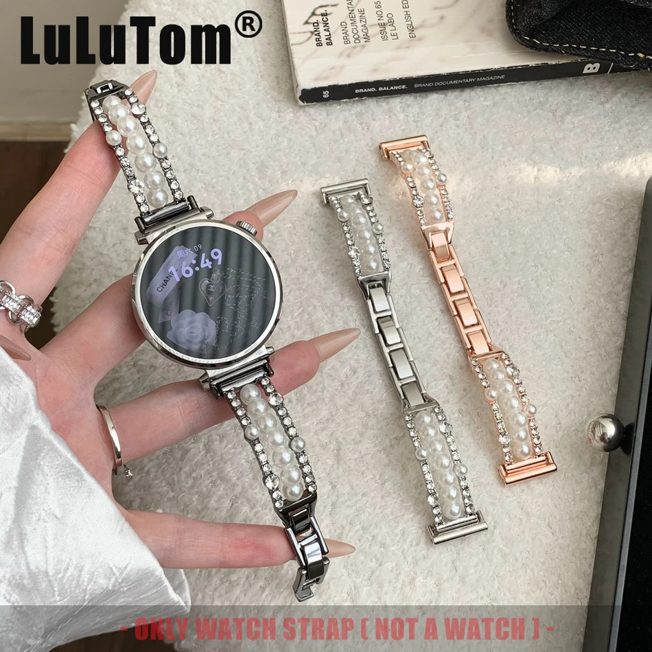 Cinturino per orologio da 18/20/22mm per Samsung Galaxy Watch 8 Ultra 2 7 6 5 4 Classic Huawei GT 5 4 3 Pro 41mm 46mm Cinturini in metallo con zirconi perlati