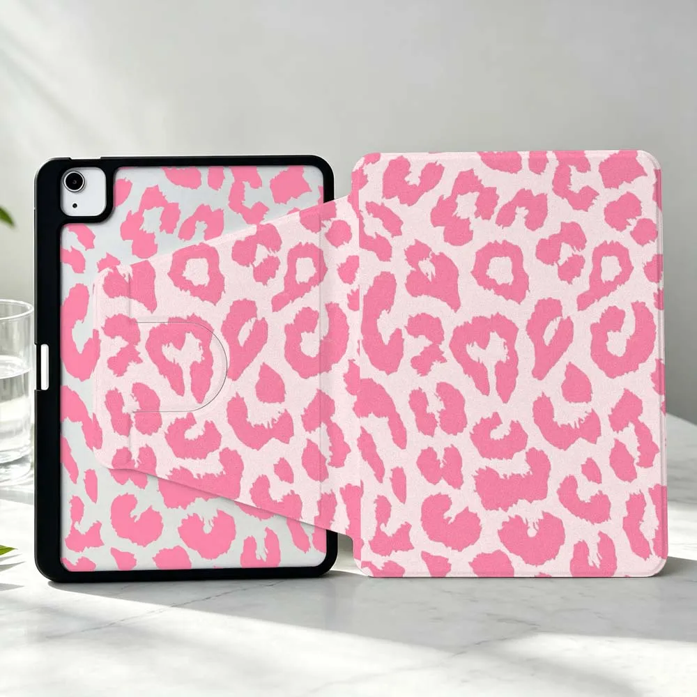 Artistic Pink Cheetah Print For iPad Pro Air mini 6 5 4 12th M5 M4 M3 M2 A16 A17Pro 360° Rotation Stylus Storage Tablet Case