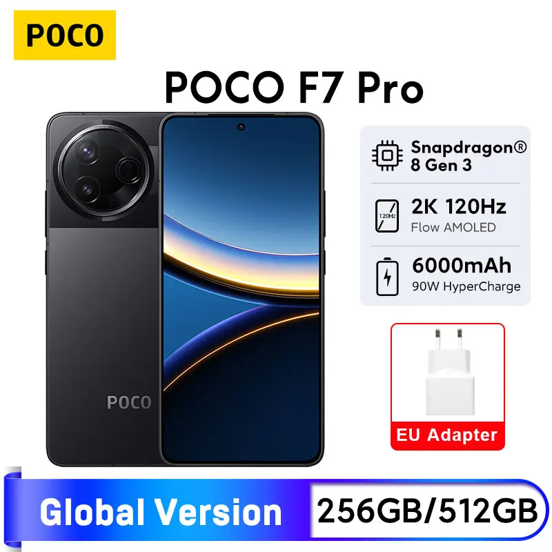 Смартфон POCO F7 Pro Global Version Snapdragon ®   8-го поколения 3, 6,67-дюймовый AMOLED-дисплей с расходом 2K, аккумулятор 6000 мАч, HyperCharge 50 МП NFC